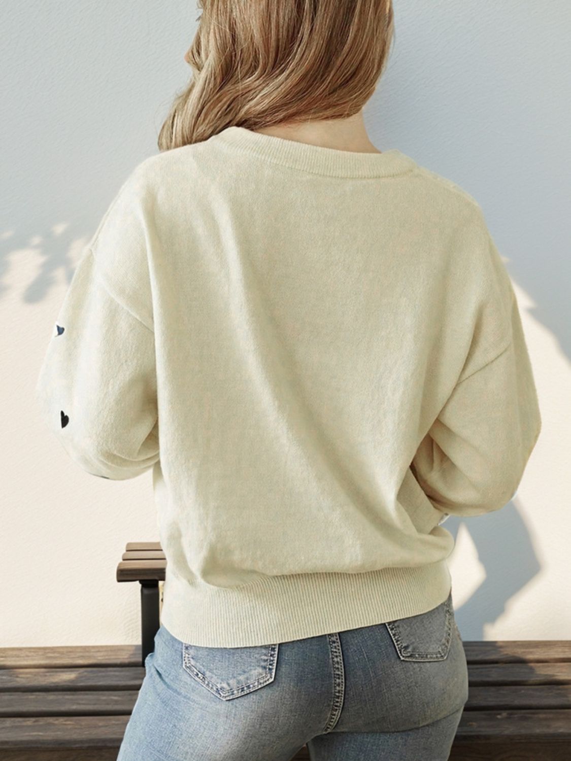 0243 Perfee Heart Round Neck Long Sleeve Knit Top