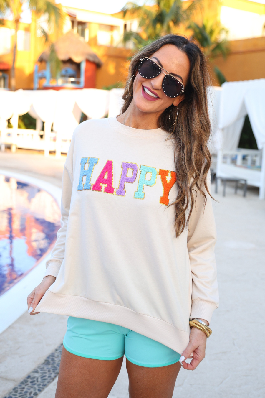 Happy Chenille patch Crewneck Sweatshirt