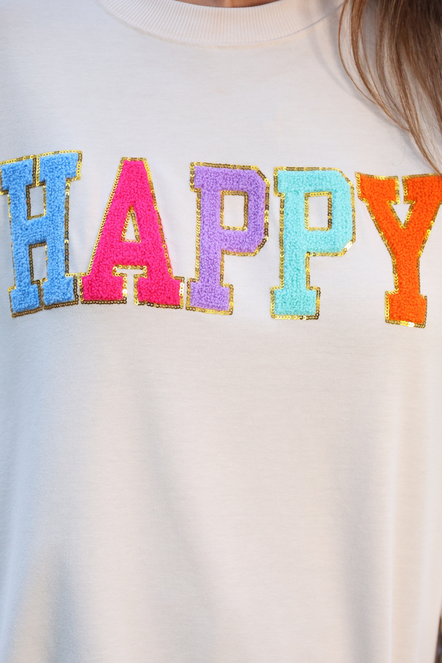 Happy Chenille patch Crewneck Sweatshirt