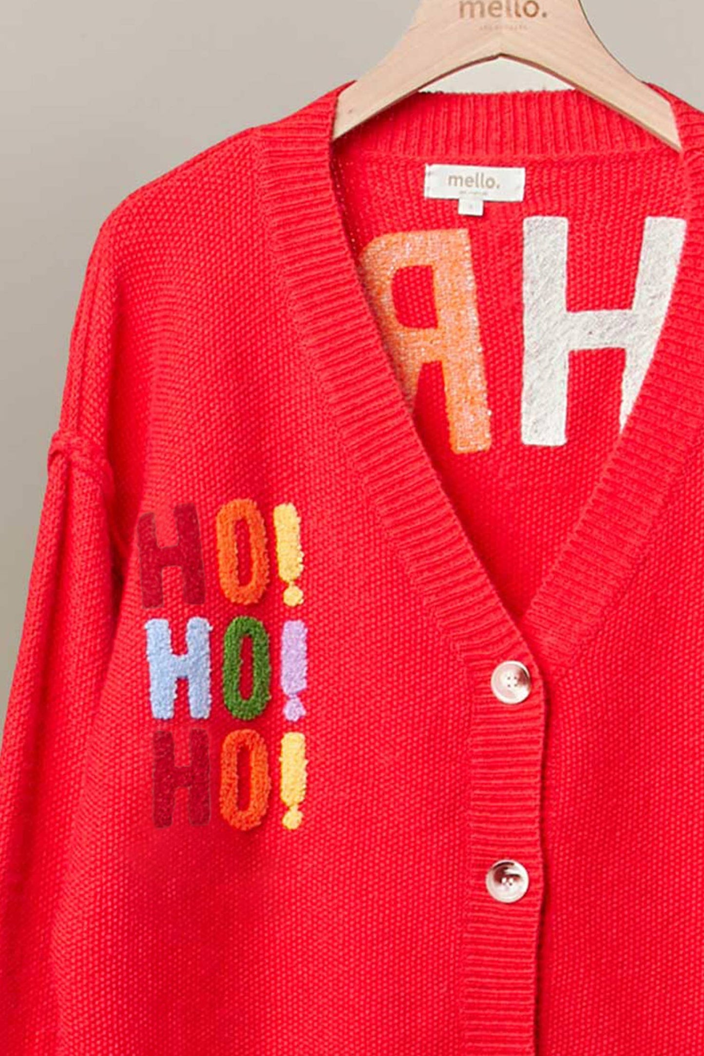 Christmas Lettering Patchwork V Neck Cardigan