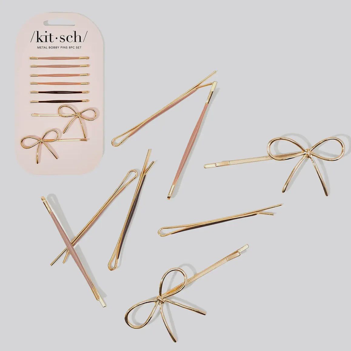 Metal Enamel Puffy & Bow Bobby Pins 8pc Set- Rosewood