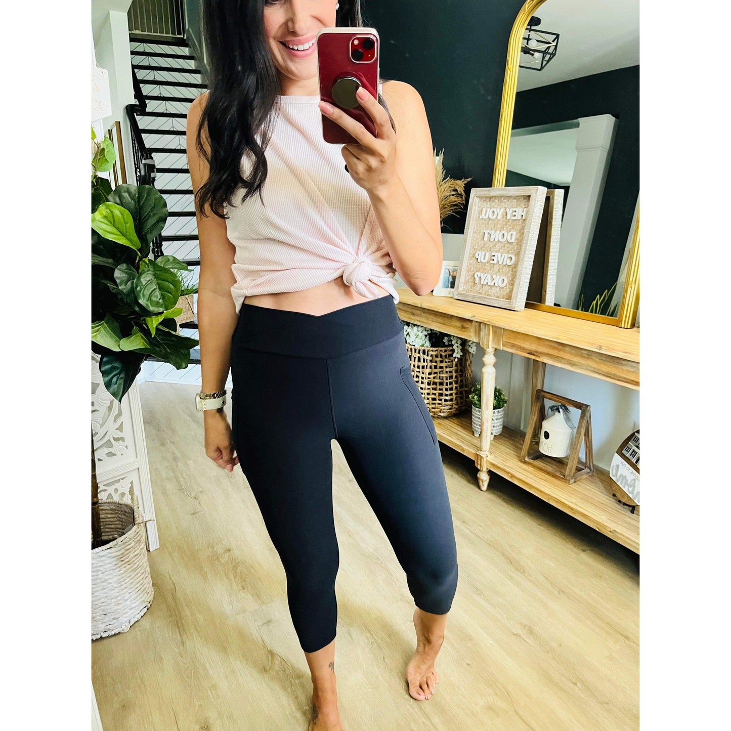Ready to Ship | Crossover Black Pocket CAPRI Leggings