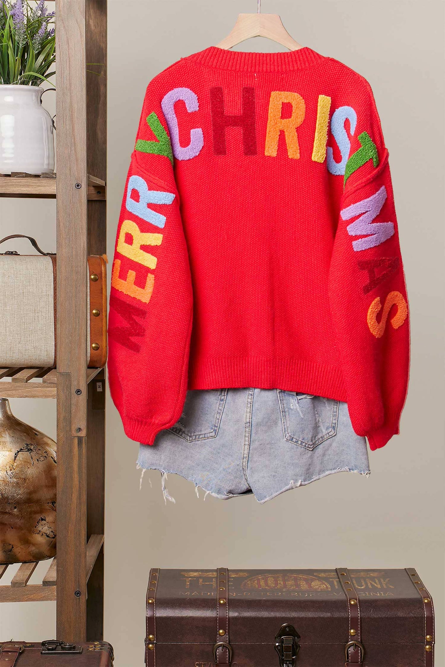 Christmas Lettering Patchwork V Neck Cardigan