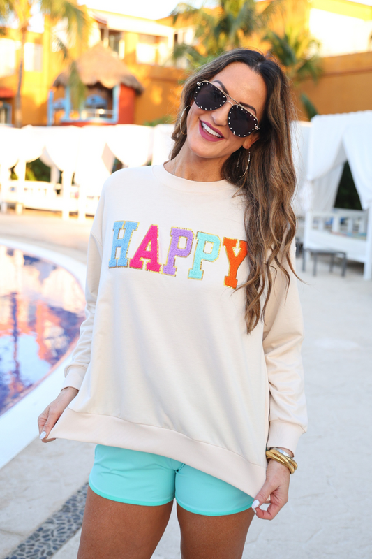 Happy Chenille patch Crewneck Sweatshirt