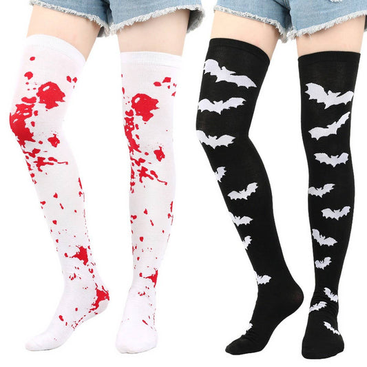 CWMS0804_Halloween Skull Bat Bleeding Through Knee Socks
