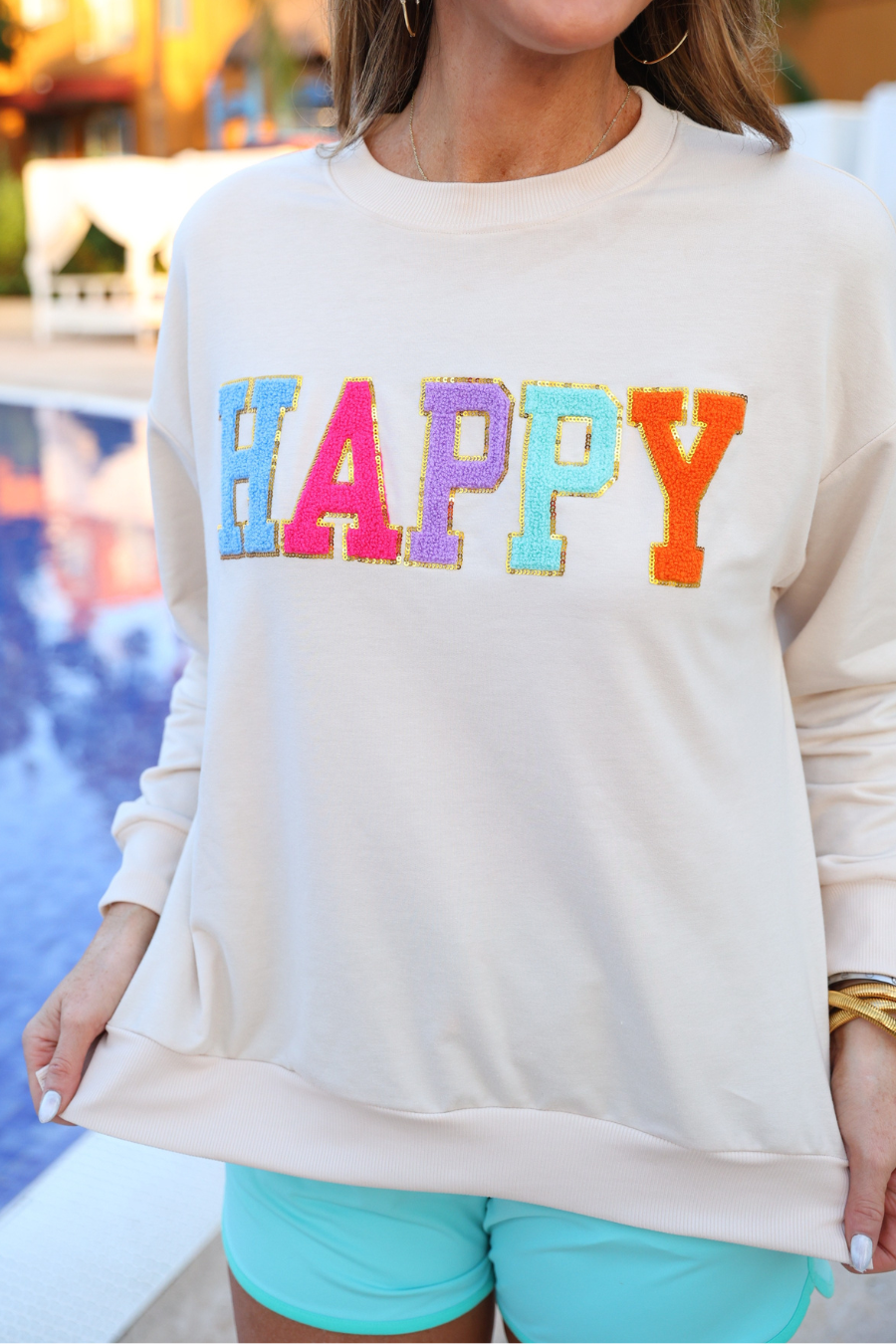 Happy Chenille patch Crewneck Sweatshirt