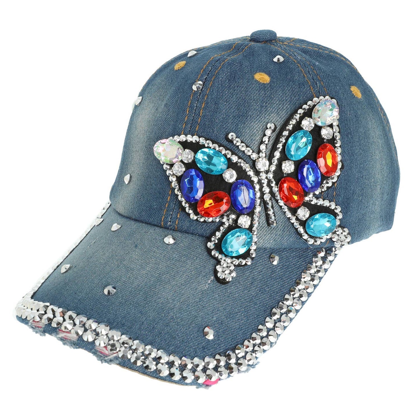 Butterfly Jeweled Blue Denim Cap