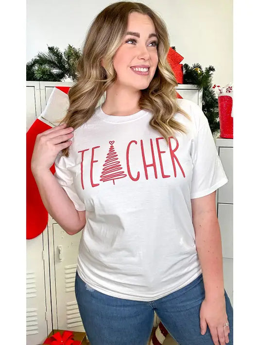Teacher Christmas Tree Graphic T-shirt