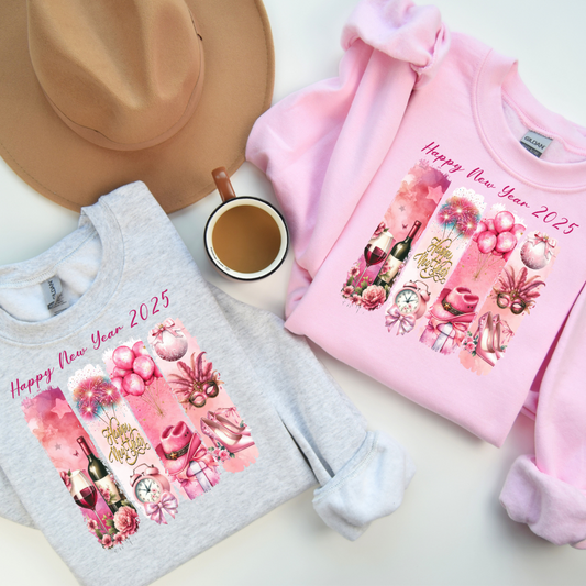 zPink Happy New Year 2025 Sweatshirt