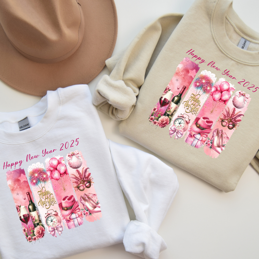zPink Happy New Year 2025 Sweatshirt