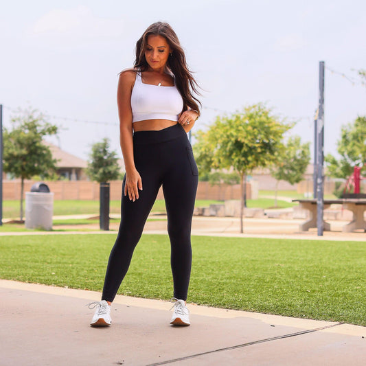 Ready to Ship | Crossover Black Pocket Full Length Leggings  - Luxe Leggings by Julia Rose®