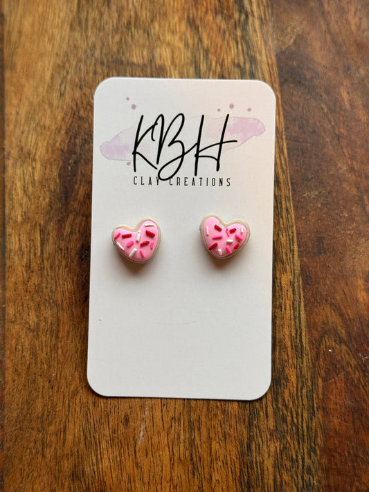 Pink Valentines Cookie Stud Clay Earrings