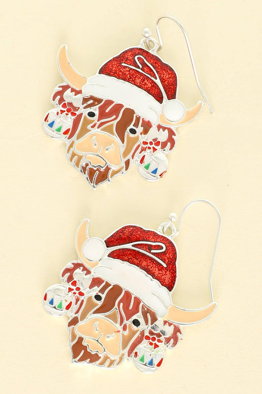 Christmas 3D Highland Cow Epoxy Earrings