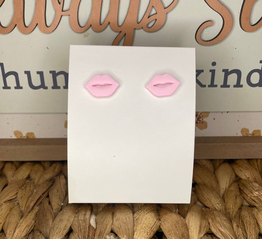 Pastel Pink Lip Stud Handmade Clay Earrings