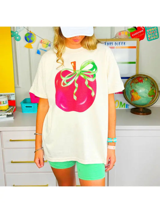 Teacher Apple with Bow Tee