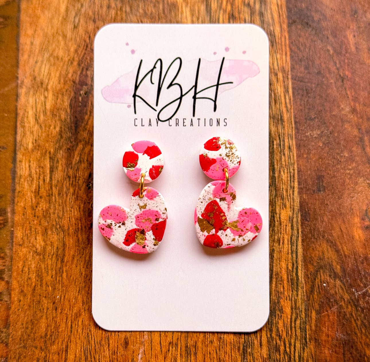 Valentines Marble Heart Dangle Clay Earrings