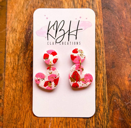 Valentines Marble Heart Dangle Clay Earrings