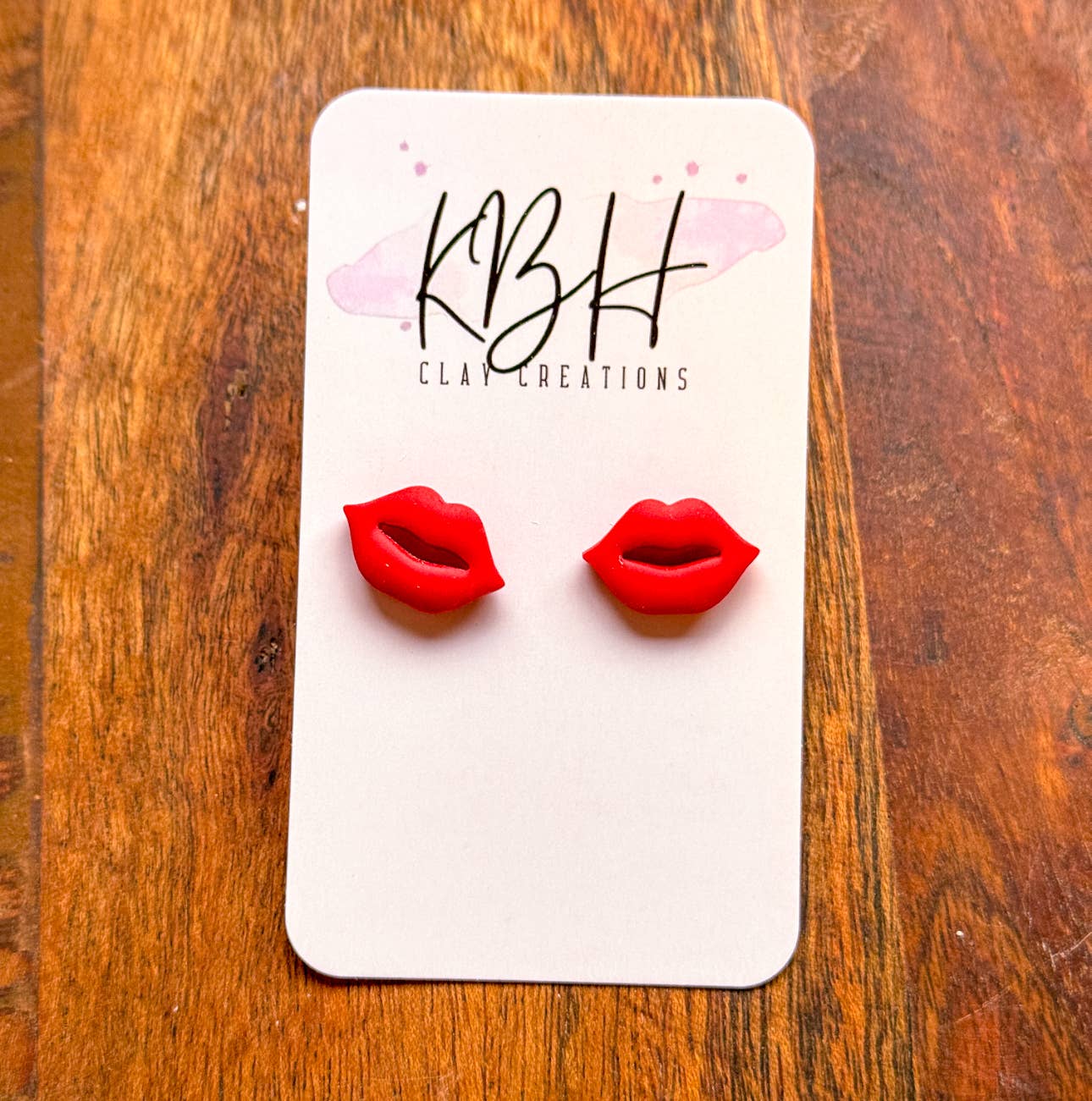 Red Lip Stud Clay Earrings