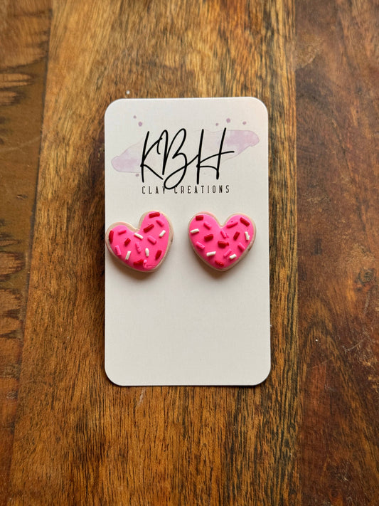 Hot Pink Valentines Cookie Stud Clay Earrings 