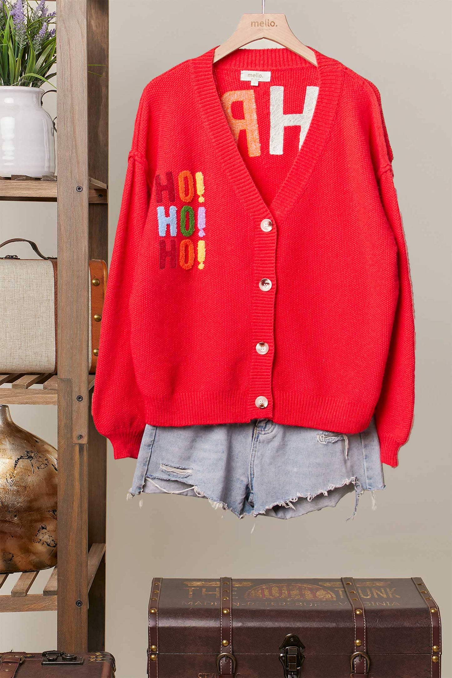 Christmas Lettering Patchwork V Neck Cardigan