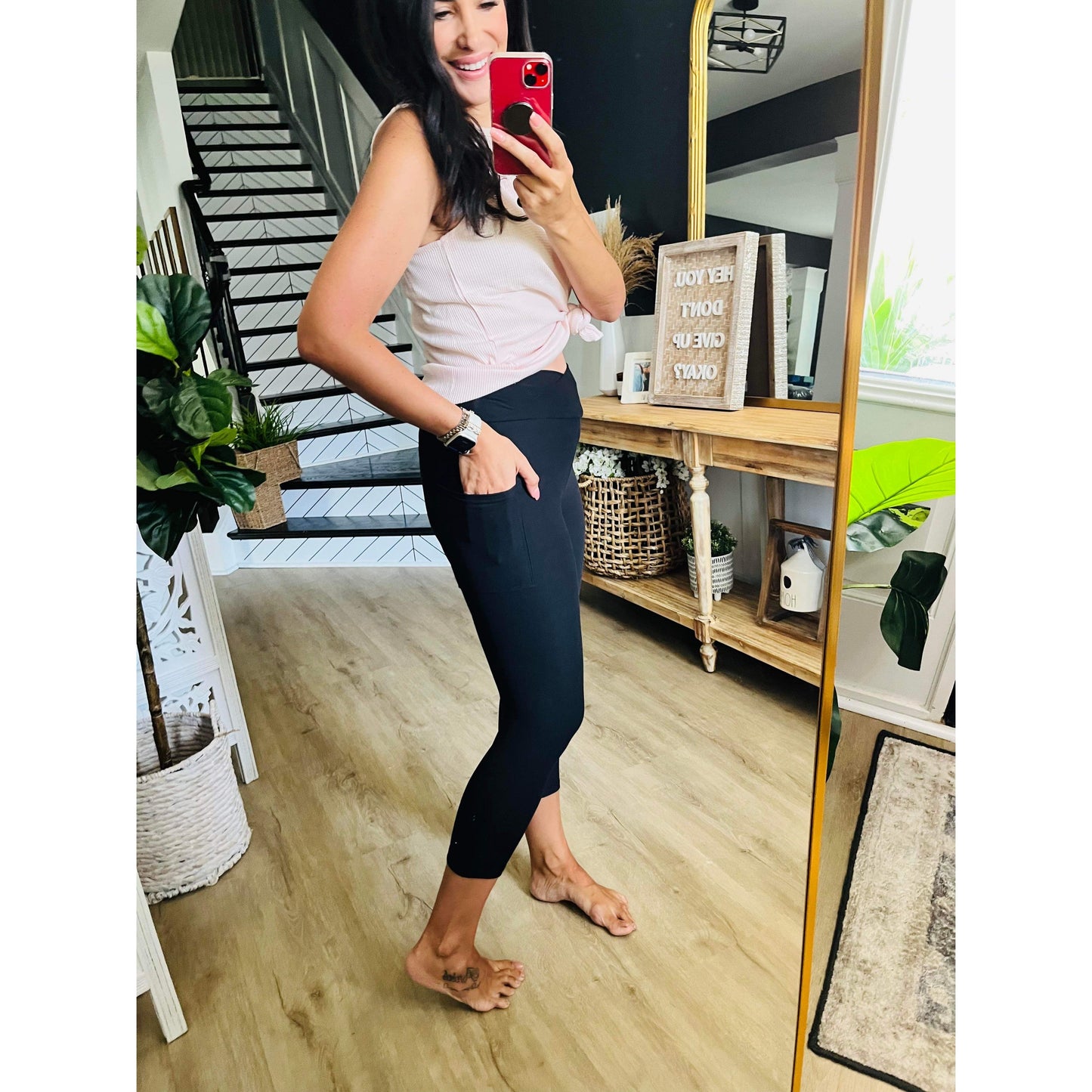 Ready to Ship | Crossover Black Pocket CAPRI Leggings
